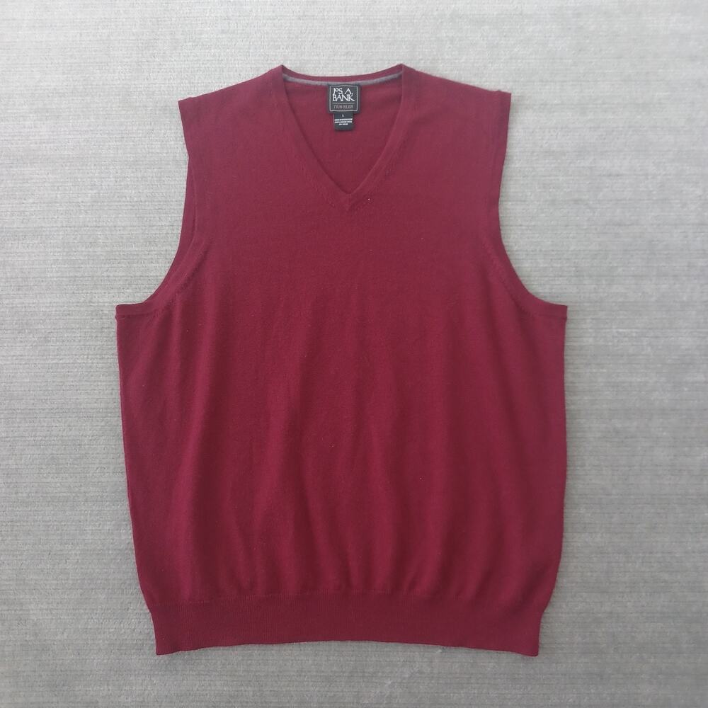 Jos A Bank Sweater Vest Traveler Men L Red 100% Merino Wool Business Casual